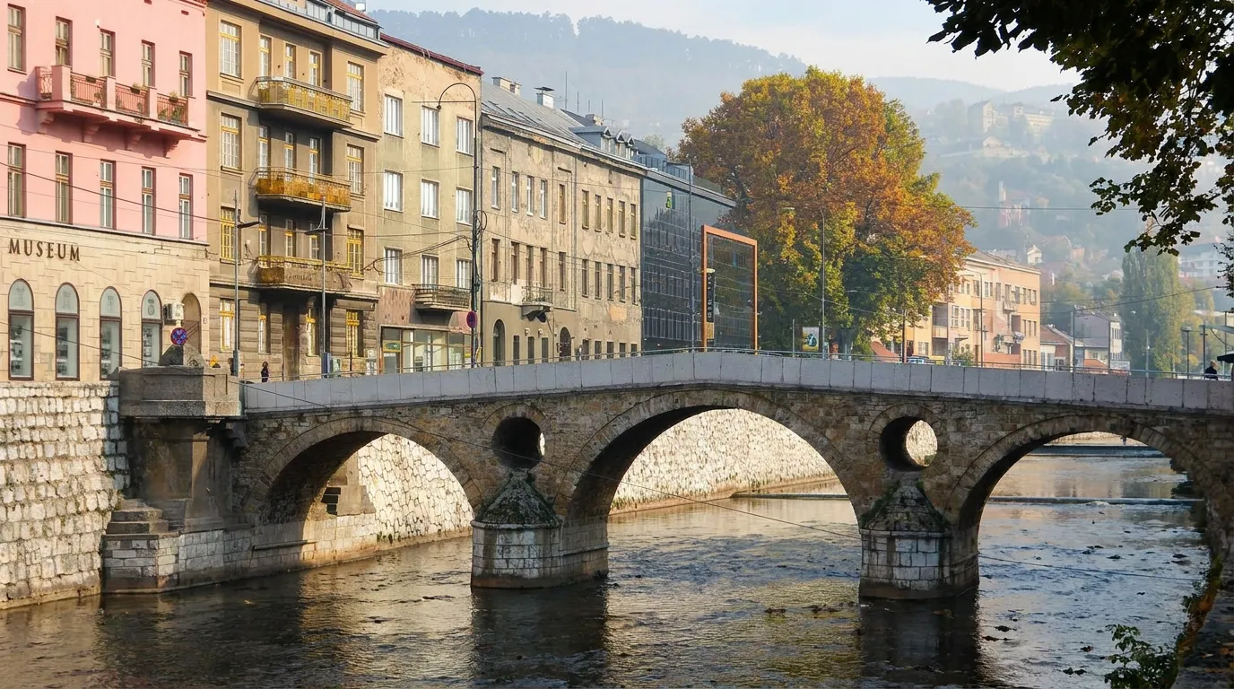 De Latin Bridge over de Miljacka in Sarajevo