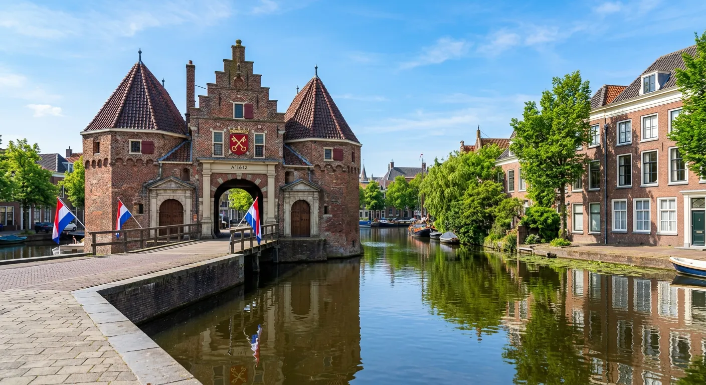 De Morspoort in Leiden met de brug ervoor, een van de mooiste fotoplekken van de stad