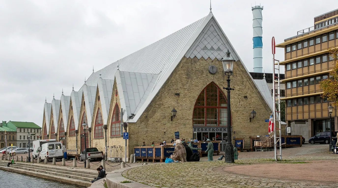 De Feskekörka in Göteborg, de vishal aan het water met zijn kerkachtige gevel