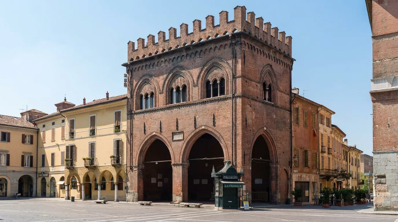 The Loggia dei Militi in Cremona, a medieval building with an open arcade on the ground floor