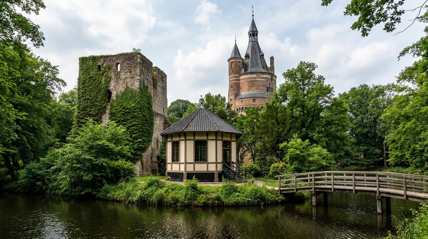 Kasteel Duurstede met gracht en ronde donjon in Wijk bij Duurstede