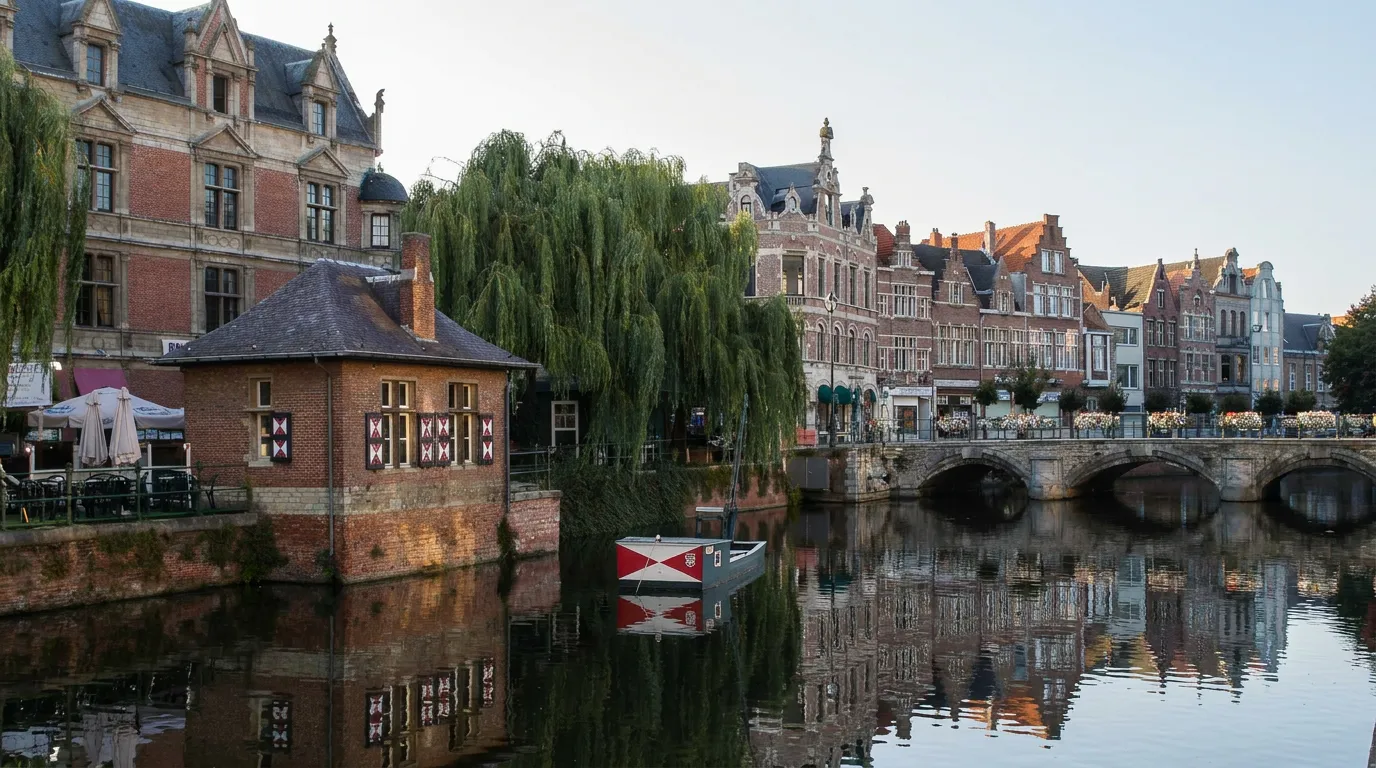 Blick von der Hoogbrug in Lier auf das Wasser und die Häuserzeile