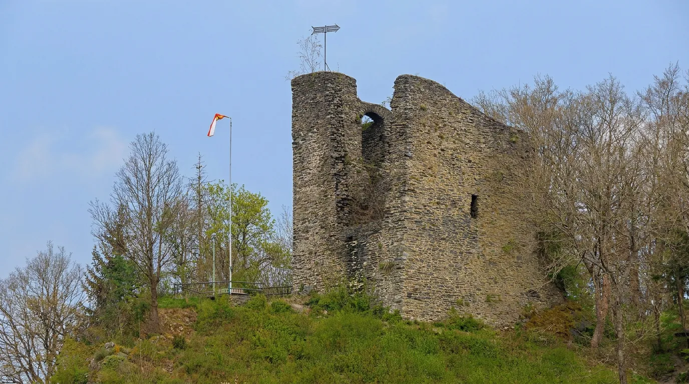 Haller-Ruine über Monschau, ruhiger Aussichtspunkt im Winter