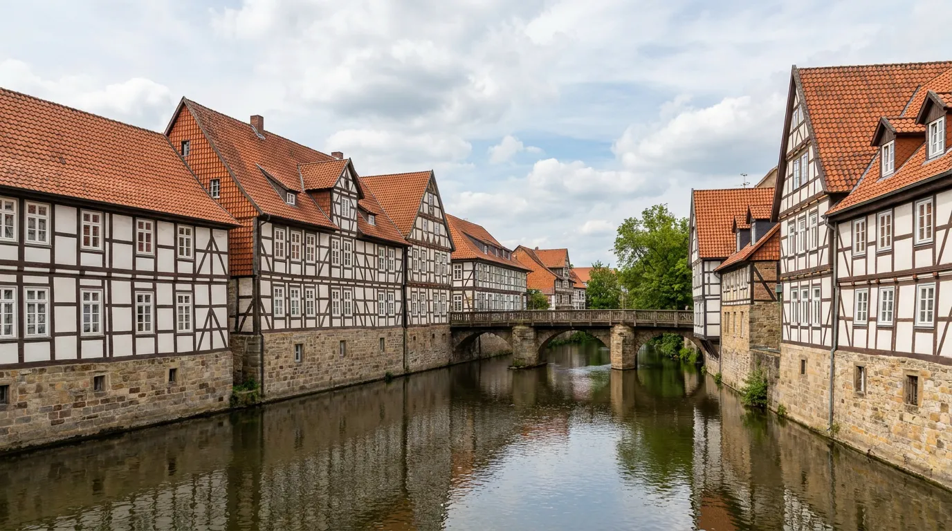 The Hamel river at Wilhelmsplatz in Hameln, a quiet hidden gem on the walking route