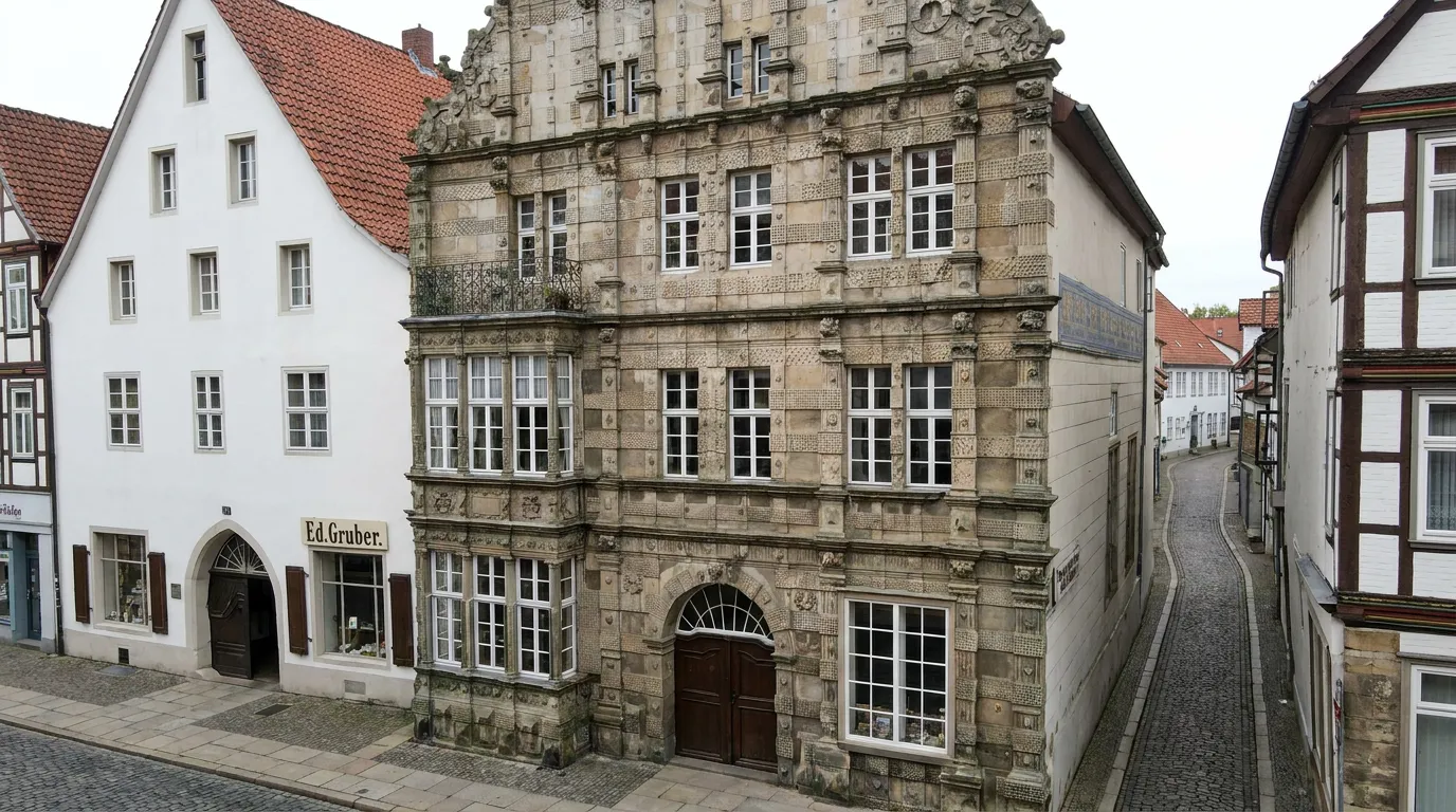 Rattenfängerhaus facade in Hameln, the building most walking tours stop at first
